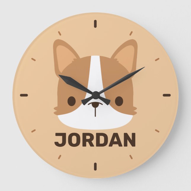 Relógio Grande Cute Corgi Dog with Personalized Name (Frente)