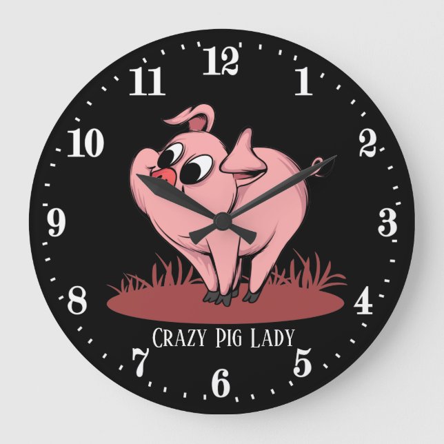 Relógio Grande cute crazy pig lady add text  (Frente)