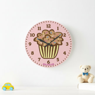 Relógio Grande Cute Cupcake with Custom Name Wall Clock