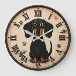 Relógio Grande Cute Dachshund Wiener Funny Sausage Dog Rustic Pet