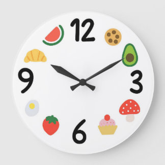 Relógio Grande Cute Food Clock Face – Kawaii Numbers