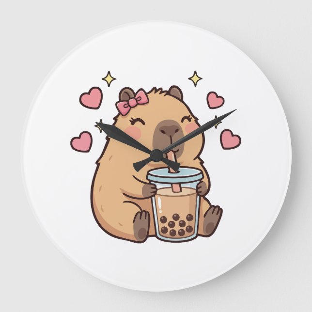 Relógio Grande Cute Girls Capybara Ramen Kawaii Tea Kawaii Capy  (Frente)