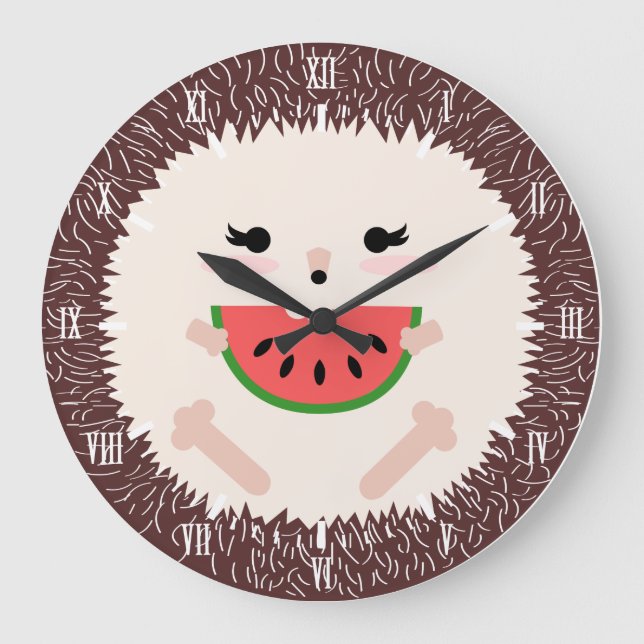 Relógio Grande Cute Kawaii Hedgehog & Watermelon (Frente)
