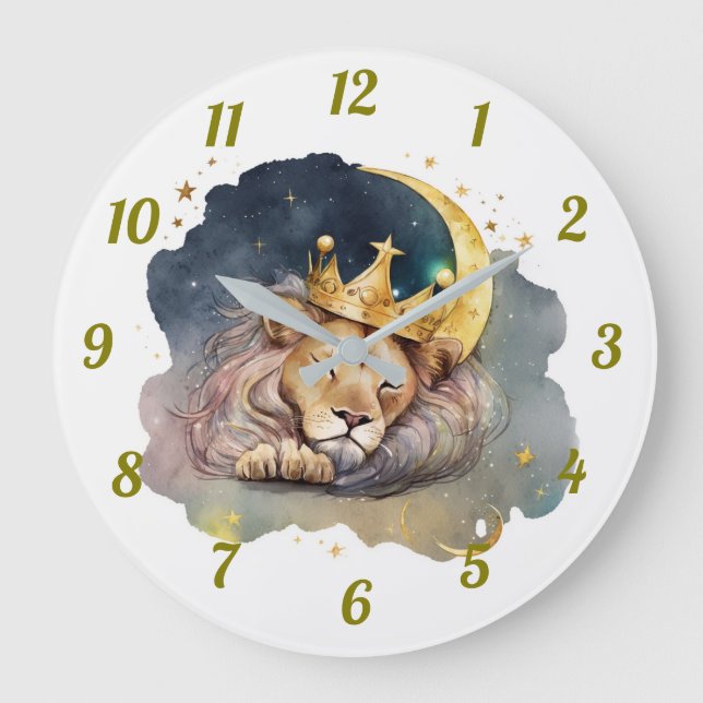 Relógio Grande Cute  king Lion Sleeping On The Moon               (Frente)