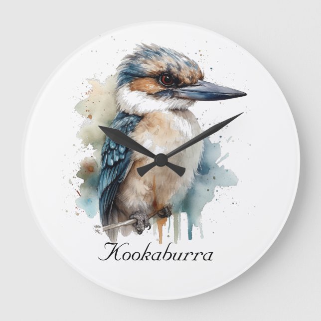 Relógio Grande Cute Kookaburra em uma filial, personalizado (Frente)
