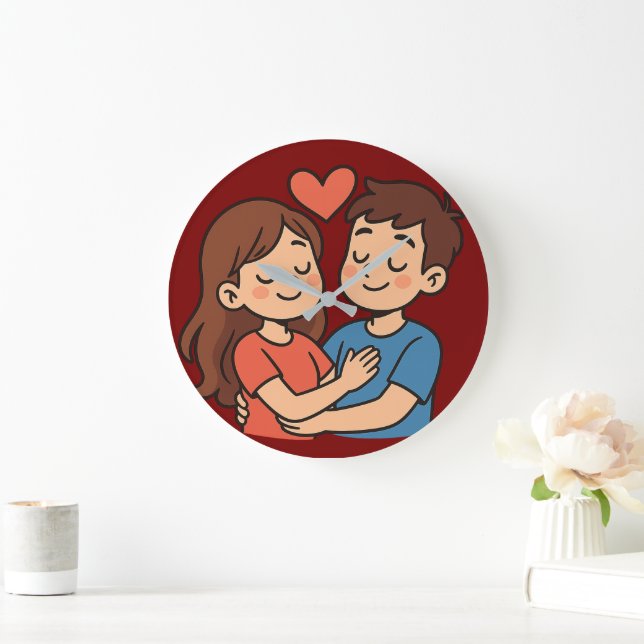 Relógio Grande  Cute Love Sticker | Cartoon Couple in Love (Lar)