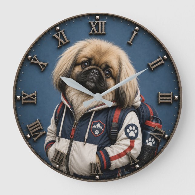 Relógio Grande Cute Pekingese Puppy  (Frente)