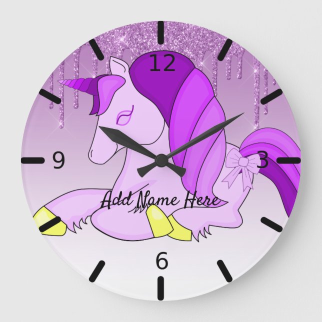 Relógio Grande Cute Personalized Unicorn  Large Clock (Frente)