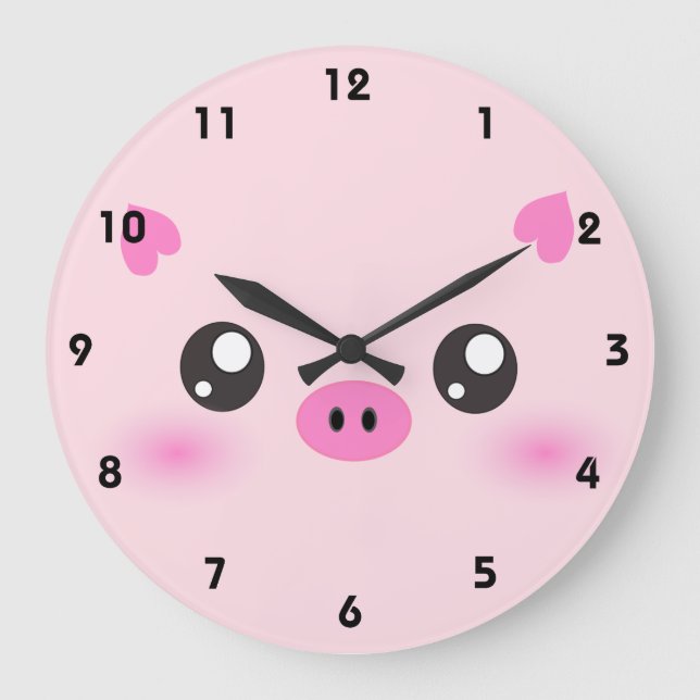 Relógio Grande Cute Pig Face - minimalismo kawaii (Frente)