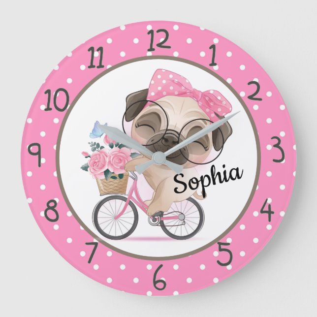 Relógio Grande Cute Pug (Frente)