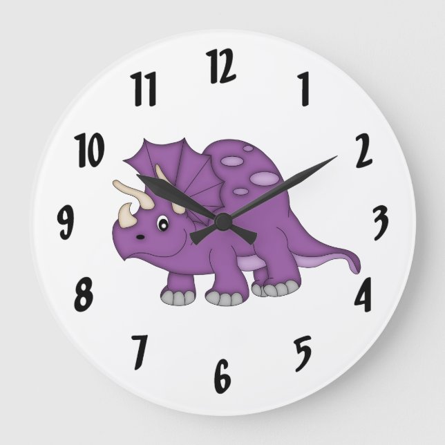 Relógio Grande Cute Purple Dinosaur Kid's wall-clock/Medium (Frente)
