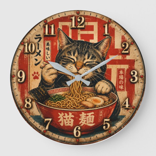 Relógio Grande Cute Ramen Cat (Frente)
