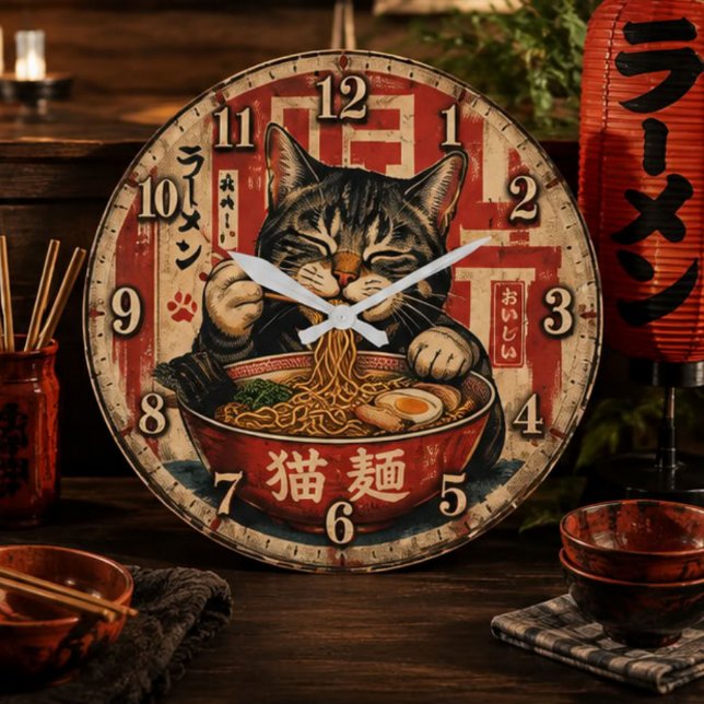 Relógio Grande Cute Ramen Cat (Criador carregado)