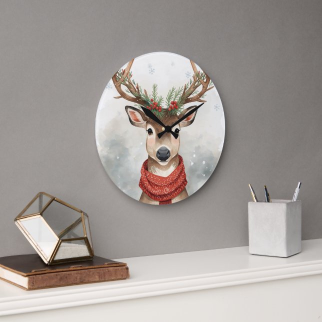 Relógio Grande Cute Reindeer Christmas Round Wall Clock (Escritório)