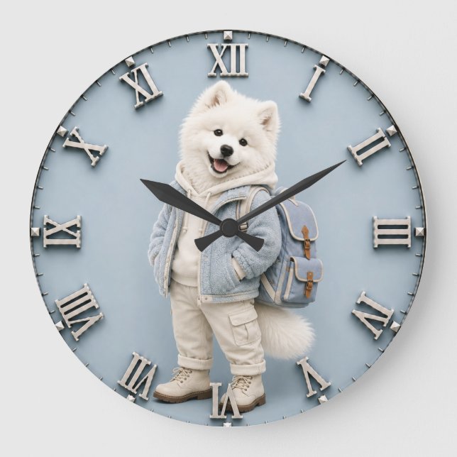 Relógio Grande Cute Samoyed Puppy dog (Frente)