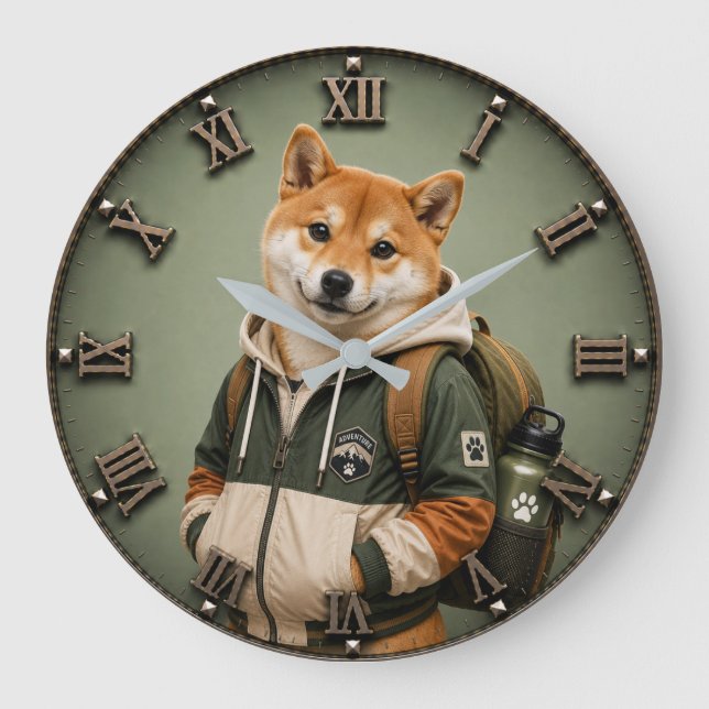 Relógio Grande Cute Shiba Inu Puppy (Frente)