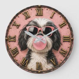 Relógio Grande Cute Shih Tzu Blowing Pink Bubble Gum