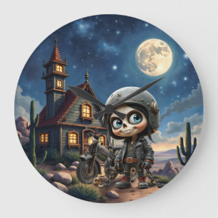 Relógio Grande Cute Skull Biker Passeio ao Luar pelo Deserto