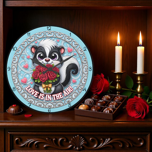 Relógio Grande Cute Skunk Love Is In The Air (Criador carregado)
