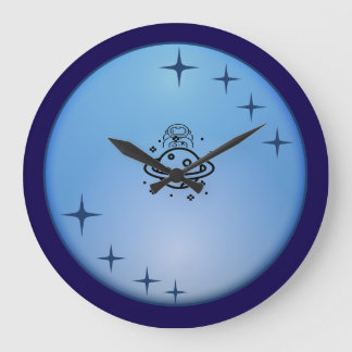 Relógio Grande Cute Space Astronaut Wall Clock – Blue Galaxy Star