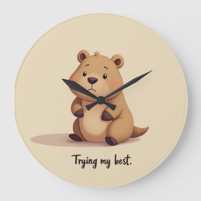 Relógio Grande  Cute tired capybara (Frente)