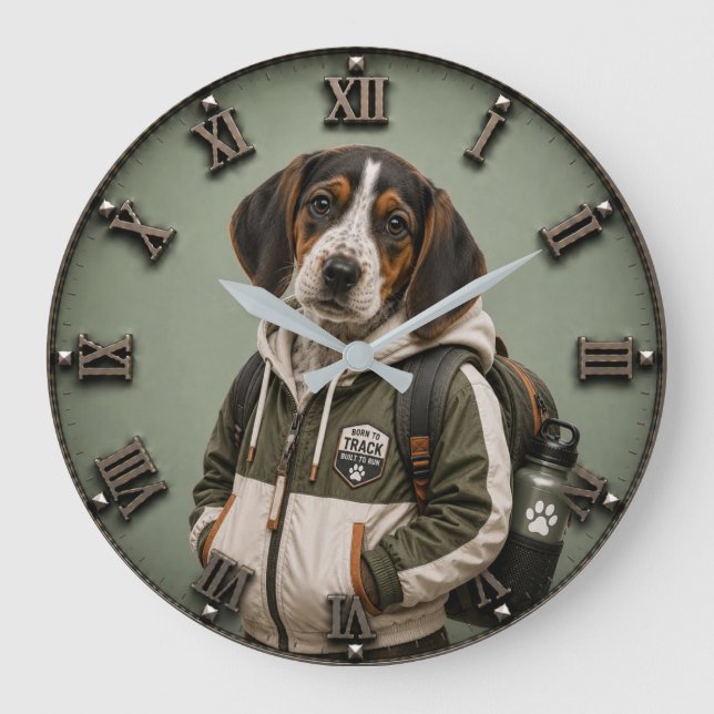 Relógio Grande Cute Treeing Walker Coonhound Puppy (Frente)
