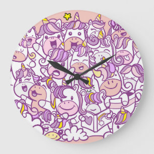 Relógio Grande Cute Unicorn Pony: Coleção de Doodles Mágicos