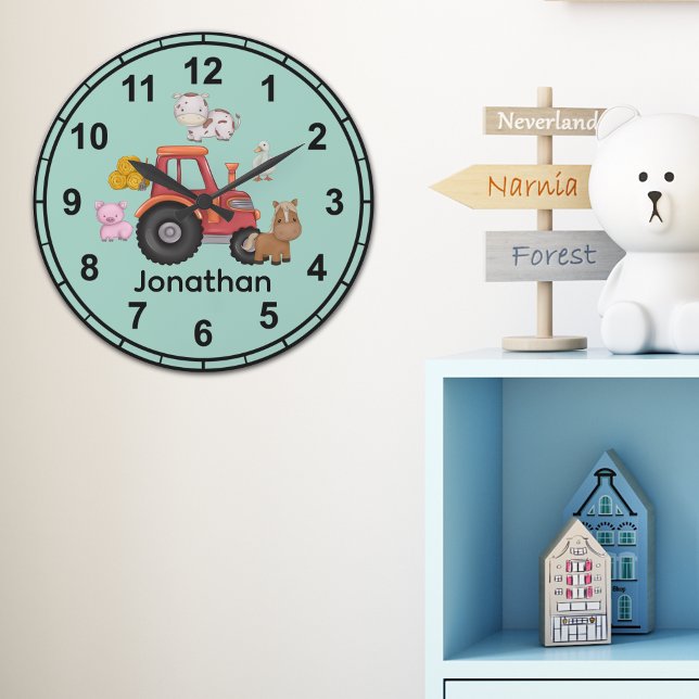 Relógio Grande Cute Watercolor  Farm Animals for Kids (Criador carregado)