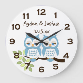Relógio Grande Cute Whimsical Blue-Boy Twins Wall Clock