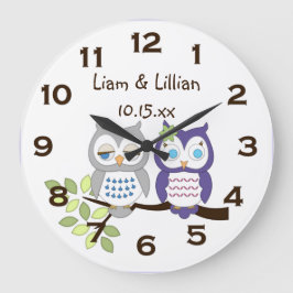 Relógio Grande Cute Whimsical Owl Twins