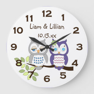 Relógio Grande Cute Whimsical Owl Twins
