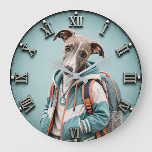 Relógio Grande Cute Whippet Puppy (Frente)