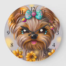 Relógio Grande Cute Yorkie Kawaii Puppy Poster