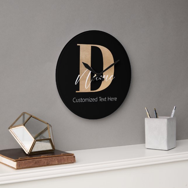 Relógio Grande D & Name Iniciais Monogramados Modernos Personaliz (Escritório)