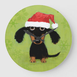 Relógio Grande Dachshund com Santa Hat | Natal do Cachorro do Wie