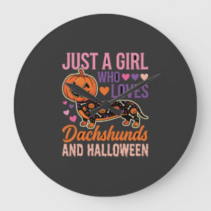 Relógio Grande Dachshund Engraçado Abóbora de Halloween Amante de