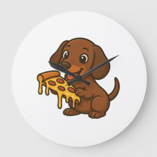 Relógio Grande Dachshund fofo desenho animado amante de pizza cac