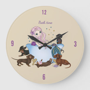 Relógio Grande Dachshund Mermaid Bath Time Wall Clock