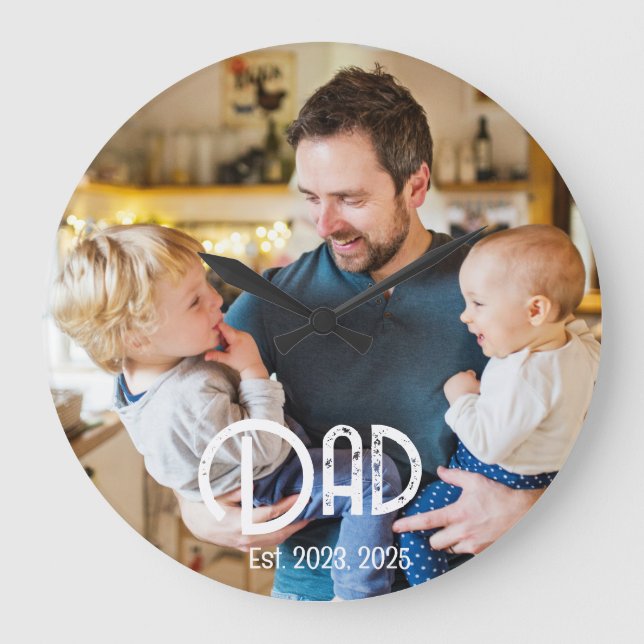 Relógio Grande Dad Established Photo Black White Grunge (Frente)