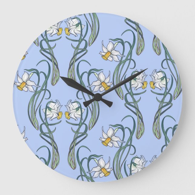 Relógio Grande Daffodils Art: Nouveau Primavera (Frente)