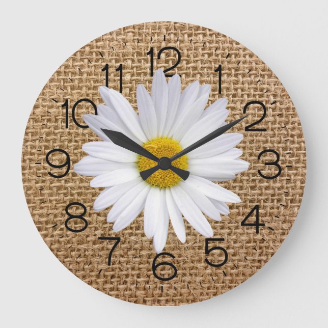 Relógio Grande Daisy Em Burlap Large Clock (Frente)