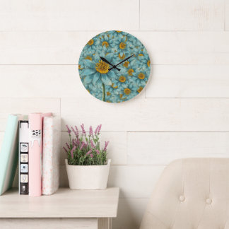 Relógio Grande Dália Azul Vintage - Decoração Floral Botânica