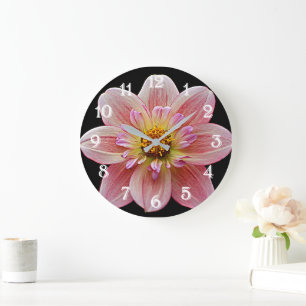 Relógio Grande Dália Collarette Rosa em Floral Preto