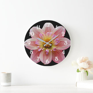 Relógio Grande Dália Collarette Rosa em Floral Preto