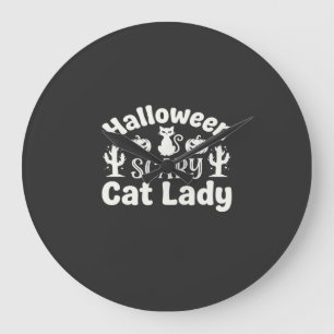 Relógio Grande Dama de Gato Assustador de Halloween_1