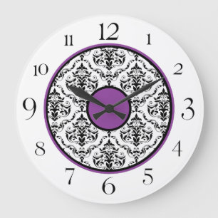 Relógio Grande Damasco preto & branco roxo 10,75" elegante pulso