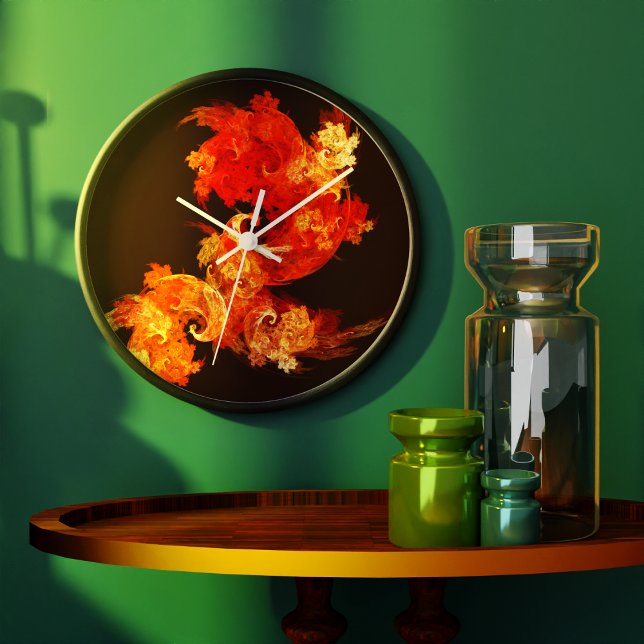 Relógio Grande Dançando pássaros de Abstrato (Dancing Firebirds Abstract Art Round Wall Clock)