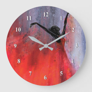 Relógio Grande Dançarina de Vermelho - Pintura Original de Abstr