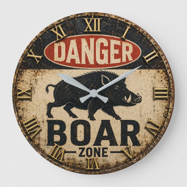 Relógio Grande Danger Boar Zone Funny Wild Boar Hunter Gift (Frente)