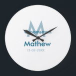 Relógio Grande data de letra do nome do padrinho de casamento azu<br><div class="desc">design</div>